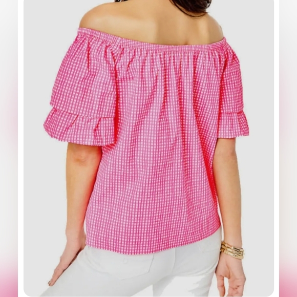 Lilly Pulitzer Frankee Off The Shoulder Top Pink Isle Along The Same Line XL NWT - Picture 3 of 4